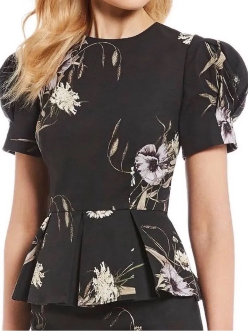 ANTONIO MELANI Black Floral Peplum Blouse